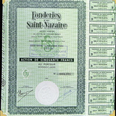 Certyfikat giełdowy – Odlewnie Saint Nazaire 1966