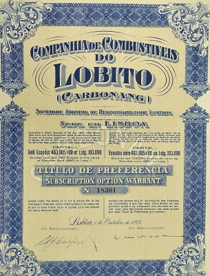 Certyfikat giełdowy – Kompania Paliwowa LOBITO, rok 1928