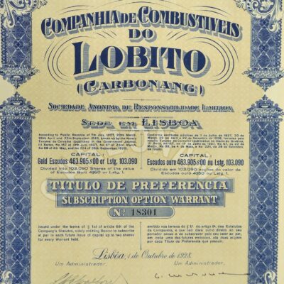 Certyfikat giełdowy – Kompania Paliwowa LOBITO, rok 1928