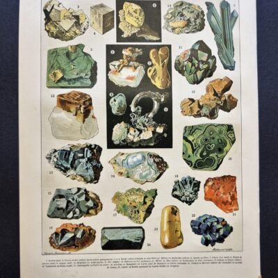 Minerały – oryginalna rycina z francuskiej encyklopedii 1898 r.
