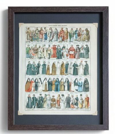 Stroje religijne, rycina oryginalna, dekoracja vintage – rycina oprawiona
