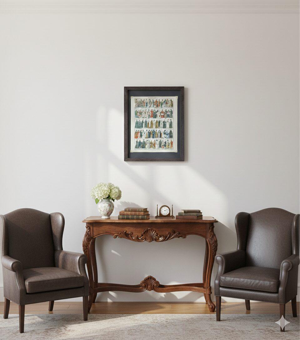 Stroje religijne, rycina oryginalna, dekoracja vintage - rycina oprawiona