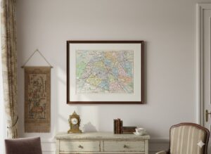 stara mapa Paryża, mapa z wieżą Eiffla, dekoracja retro