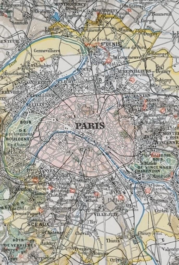 mapa Paryża vintage z końca XIX wieku