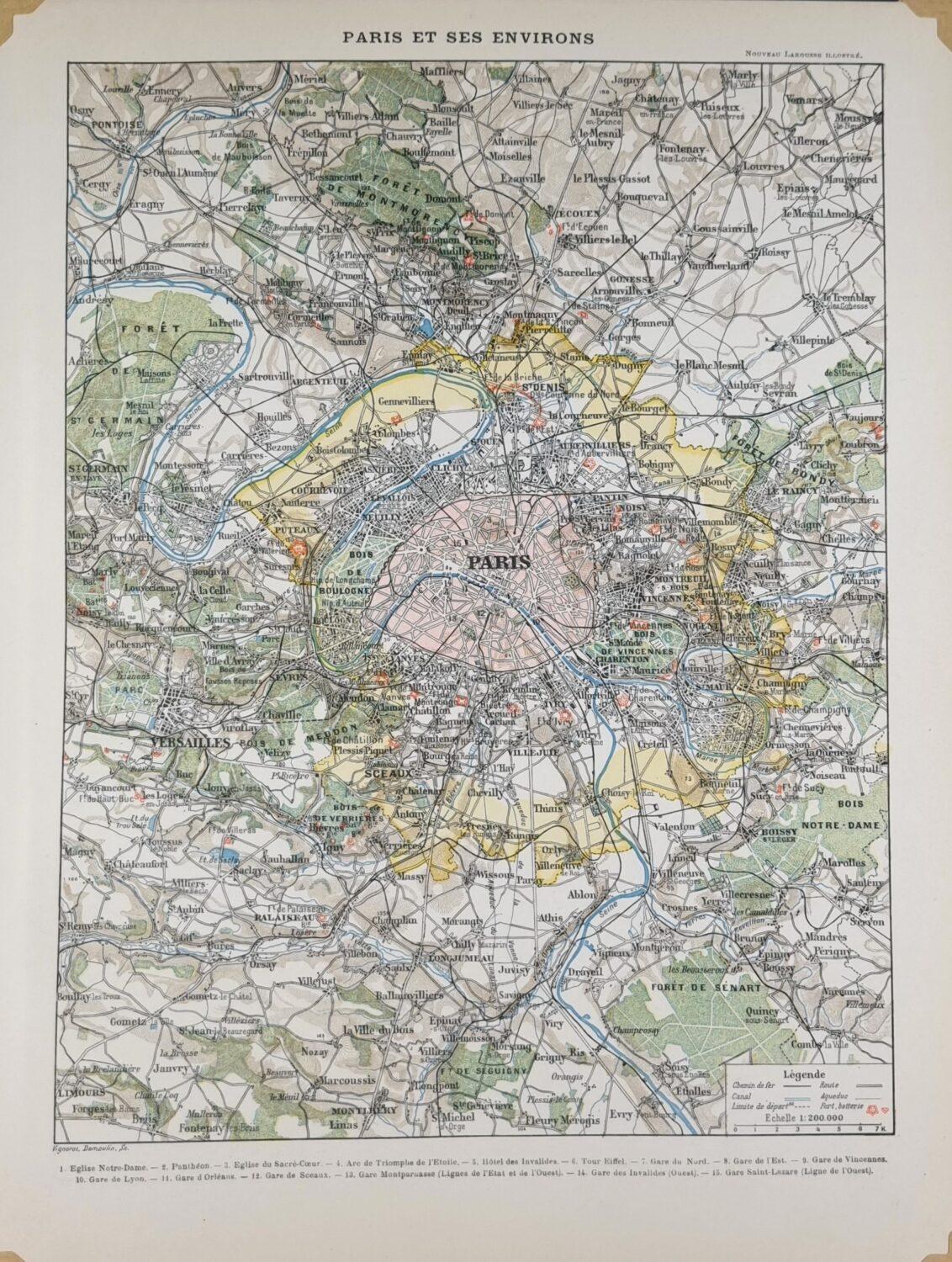 Mapa Paryża vintage z 1898 roku – oryginalna rycina kartograficzna