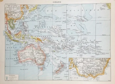 Dekoracyjna mapa Oceanii 1898 – Australia i Pacyfik | Francuska kartografia XIX wieku