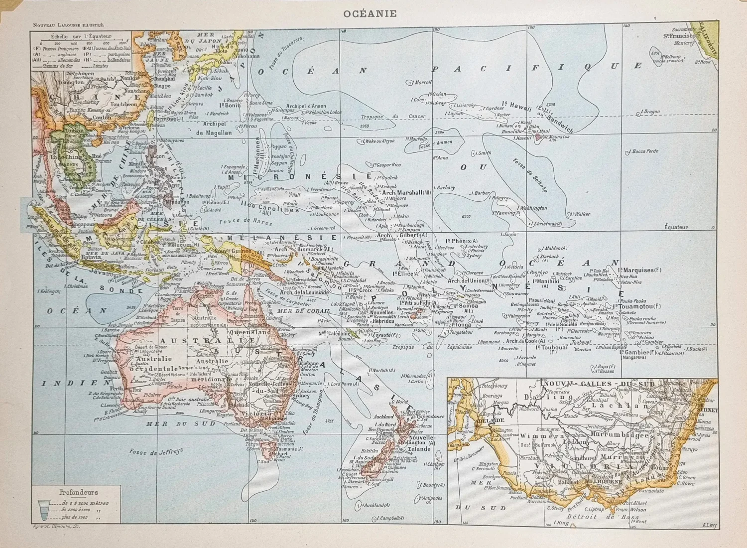 Oryginalna mapa Oceanii 1898 – Australia i Pacyfik, francuska encyklopedia