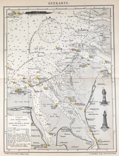 Stara mapa morska Morze Północne | Meyers Konversations-Lexikon 1894